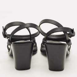 مملوكة مسبقًا Hermes Ivresse 65 Size 37.5 Black Leather Ankle Strap Sandals