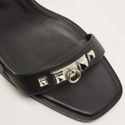 مملوكة مسبقًا Hermes Ivresse 65 Size 37.5 Black Leather Ankle Strap Sandals
