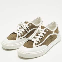 مملوكة مسبقًا حذاء رياضي هيرمس جلد وزغب أبيض وأخضر برباط مقاس 40