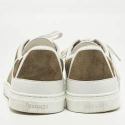 مملوكة مسبقًا حذاء رياضي هيرمس جلد وزغب أبيض وأخضر برباط مقاس 40