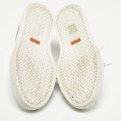 مملوكة مسبقًا حذاء رياضي هيرمس جلد وزغب أبيض وأخضر برباط مقاس 40