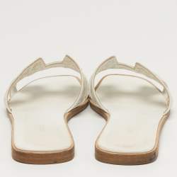مملوكة مسبقًا Hermès Oran Size 39 White Perforated Leather Flat Slides