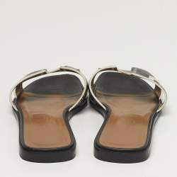 Pre Owned صندل فلات سلايدز هيرمس أوران فرو شيرلينغ برتقالي مقاس 39.5