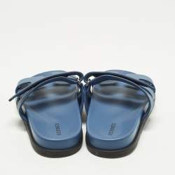 مملوكة مسبقًا Hermes Chypre Size 37.5 Blue Leather Flat Slide