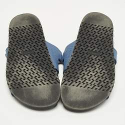 مملوكة مسبقًا Hermes Chypre Size 37.5 Blue Leather Flat Slide