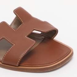 Pre Owned Hermes Oran Size 35 Brown Leather Flat Sandals