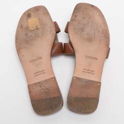 Pre Owned Hermes Oran Size 35 Brown Leather Flat Sandals