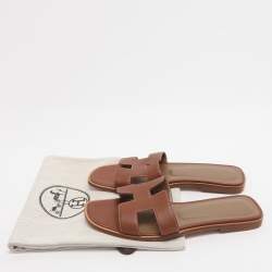 Pre Owned Hermes Oran Size 35 Brown Leather Flat Sandals