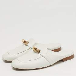 مملوكة مسبقًا Hermes Oz Size 36 White Leather Palladium Plated Mules