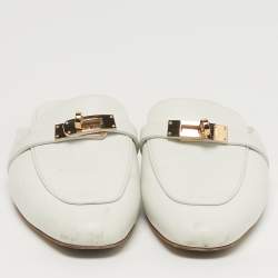 مملوكة مسبقًا Hermes Oz Size 36 White Leather Palladium Plated Mules