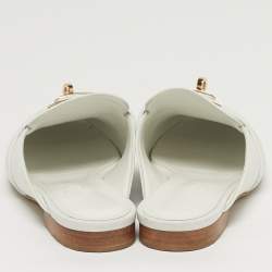 مملوكة مسبقًا Hermes Oz Size 36 White Leather Palladium Plated Mules