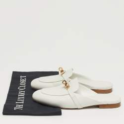 مملوكة مسبقًا Hermes Oz Size 36 White Leather Palladium Plated Mules