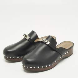 Pre Owned حذاء بكعب هيرمس كارلوتا جلد أسود مقاس 39