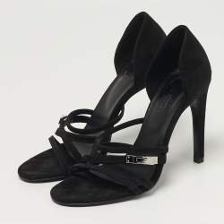 مملوكة مسبقًا Hermes Lipstick Size 37 Black Suede Ankle Strap Sandals