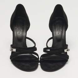مملوكة مسبقًا Hermes Lipstick Size 37 Black Suede Ankle Strap Sandals