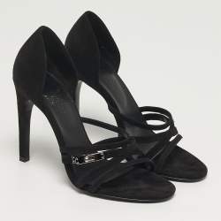 مملوكة مسبقًا Hermes Lipstick Size 37 Black Suede Ankle Strap Sandals
