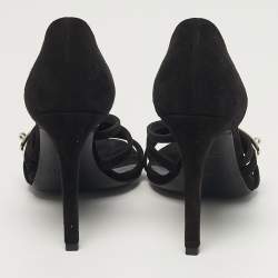مملوكة مسبقًا Hermes Lipstick Size 37 Black Suede Ankle Strap Sandals