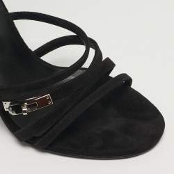 مملوكة مسبقًا Hermes Lipstick Size 37 Black Suede Ankle Strap Sandals