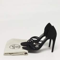 مملوكة مسبقًا Hermes Lipstick Size 37 Black Suede Ankle Strap Sandals
