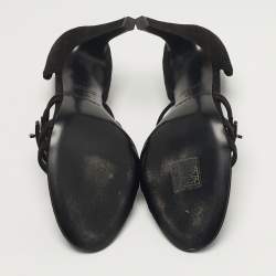 مملوكة مسبقًا Hermes Lipstick Size 37 Black Suede Ankle Strap Sandals