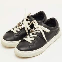 Pre Owned حذاء رياضي هيرمس منخفض من أعلى جلد أسود مقاس 36