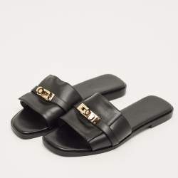 مملوكة مسبقًا Hermes Giulia Size 37 Black Leather Flat Slide