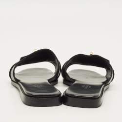 مملوكة مسبقًا Hermes Giulia Size 37 Black Leather Flat Slide