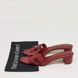 مملوكة مسبقًا Hermes Oran Size 41 Burgundy Leather Block Heel Slide Sandals