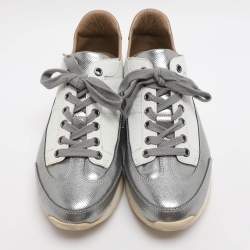 مملوكة مسبقًا حذاء رياضي هيرمس معدني فضي/أبيض جلد بحرف H مقاس 40