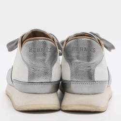 مملوكة مسبقًا حذاء رياضي هيرمس معدني فضي/أبيض جلد بحرف H مقاس 40