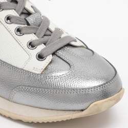 مملوكة مسبقًا حذاء رياضي هيرمس معدني فضي/أبيض جلد بحرف H مقاس 40