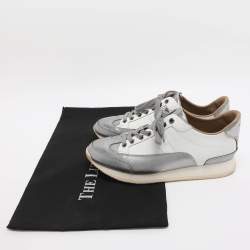 مملوكة مسبقًا حذاء رياضي هيرمس معدني فضي/أبيض جلد بحرف H مقاس 40