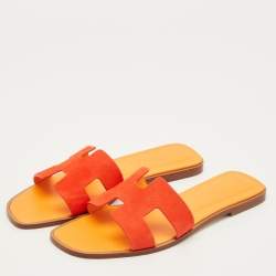 مملوكة مسبقًا صندل هيرمس أوران لورييه جلد وزود أزرق/أخضر مقاس 36.5