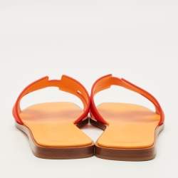 مملوكة مسبقًا صندل هيرمس أوران لورييه جلد وزود أزرق/أخضر مقاس 36.5