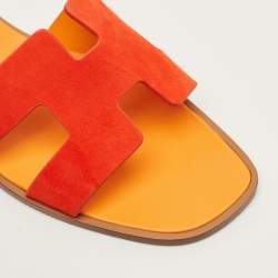 مملوكة مسبقًا صندل هيرمس أوران لورييه جلد وزود أزرق/أخضر مقاس 36.5