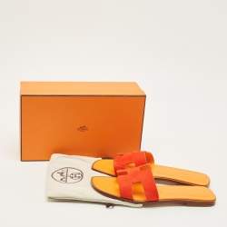 مملوكة مسبقًا صندل هيرمس أوران لورييه جلد وزود أزرق/أخضر مقاس 36.5