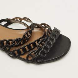 Pre Owned Hermes D'ancre Chaine Size 35.5 Black Leather Flat Slide