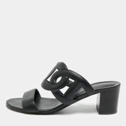 Pre Owned Hermes Bikini Size 38 Black Leather Slide Sandals