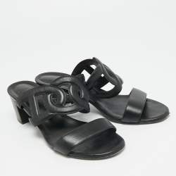 Pre Owned Hermes Bikini Size 38 Black Leather Slide Sandals