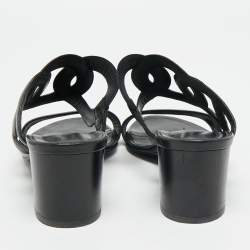 Pre Owned Hermes Bikini Size 38 Black Leather Slide Sandals