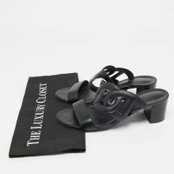 Pre Owned Hermes Bikini Size 38 Black Leather Slide Sandals