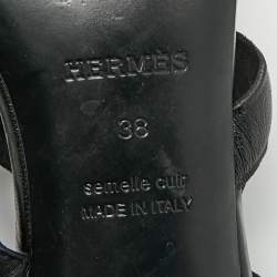 Pre Owned Hermes Bikini Size 38 Black Leather Slide Sandals