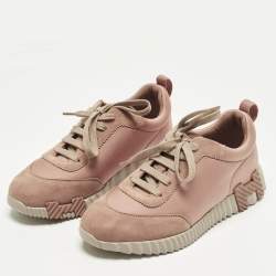 مملوكة مسبقًا حذاء رياضي هيرمس بونس مقاس 37.5 دانتيل نايلون وردي وسويدي