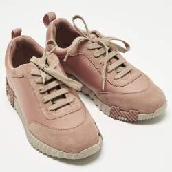 مملوكة مسبقًا حذاء رياضي هيرمس بونس مقاس 37.5 دانتيل نايلون وردي وسويدي