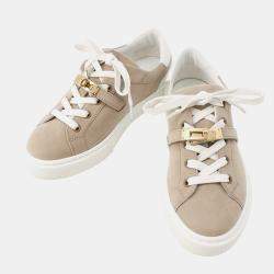 Pre Owned Hermes Day Sneakers Beige Sketch/Blanc Suede Leather Size 37