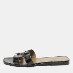 مملوكة مسبقًا Hermes Oran Size 41 Black Patent Leather Flat Slides