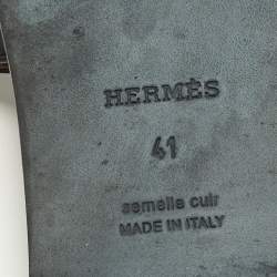 Pre Owned Hermes Oran Size 41 Black Patent Leather Flat Slides