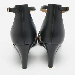 مملوكة مسبقًا Hermès Legend Size 39.5 Black Leather Ankle Strap Wedge Sandals