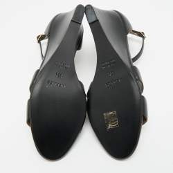 مملوكة مسبقًا Hermès Legend Size 39.5 Black Leather Ankle Strap Wedge Sandals