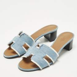 مملوكة مسبقًا Hermes Oasis Size 36.5 Blue Denim Slide Sandals